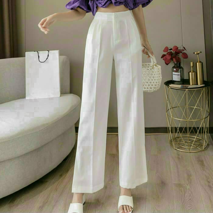 Quần Dài Baggy Nữ Ống Suông Cúc Giữa Phong Cách Công Sở