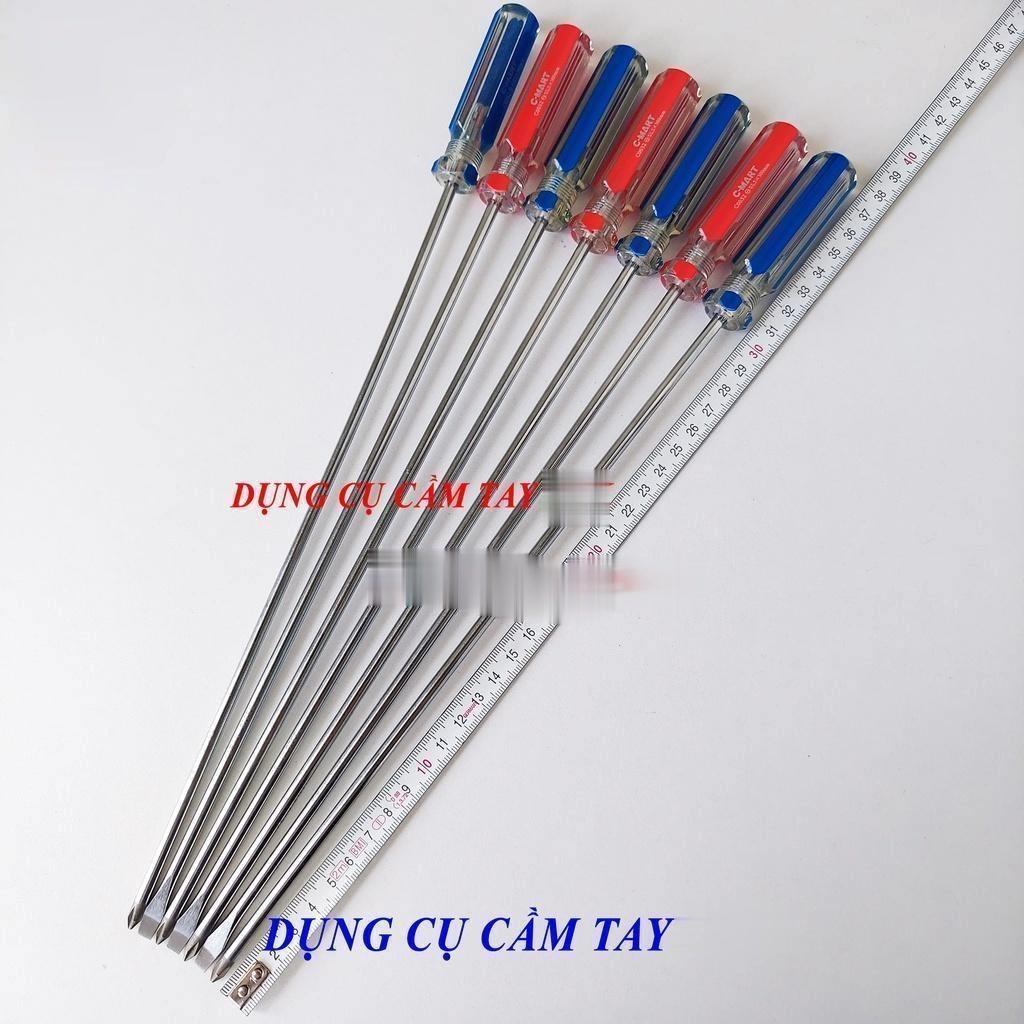 Tô vít dài 5x300 mm - Tuốc nơ vít dẹt, 4 cạnh cán cứng nhựa trong C-Mart