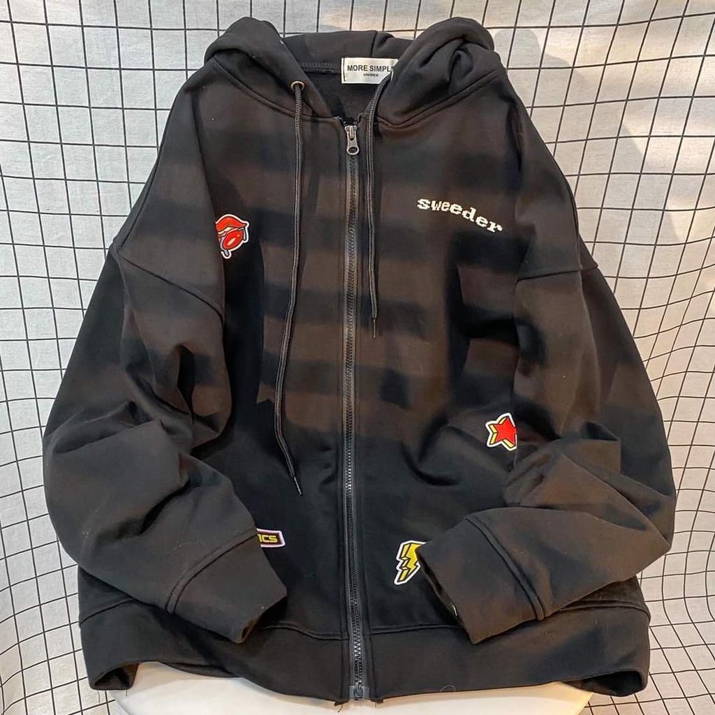 Áo Khoác Hoodie Zip ICON STICKER Jacket Dây Kéo Form Rộng Nam Nữ Vải Nỉ Bông Ulzzang
