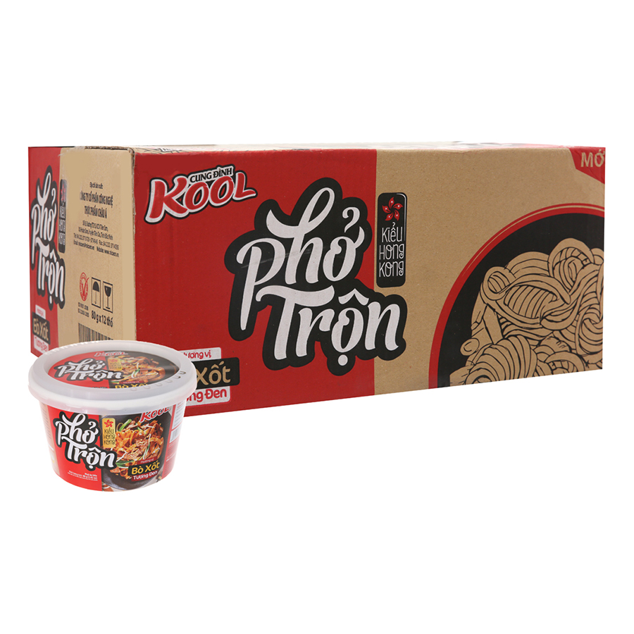 Thùng 12 Hộp Phở Trộn Bò Sốt Tương Đen Cung Đình Kool (80g / Hộp)