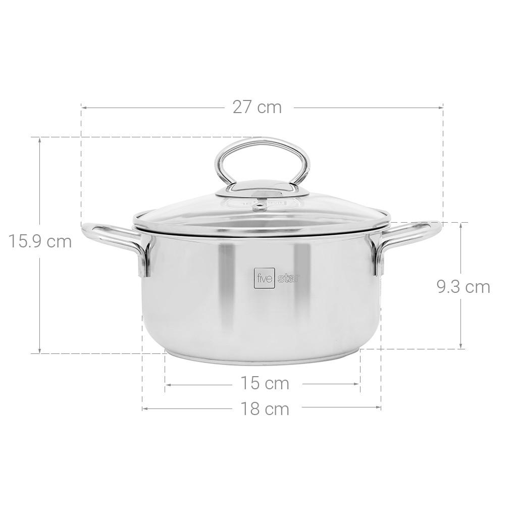 Nồi inox bếp từ Fivestar nắp kính ( 18cm/ 24cm / 26cm / 28cm ), dùng được mọi bếp , tặng 1 vá canh