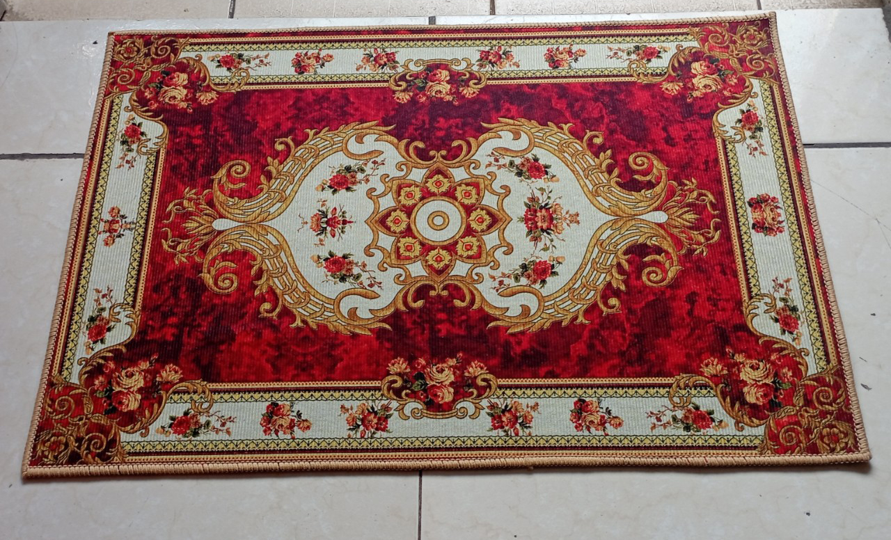 Combo 2 Thảm chùi chân trong nhà mặt nỉ hoa văn tông đỏ, Kích thước: 60cm x 40cm dày 0.5cm