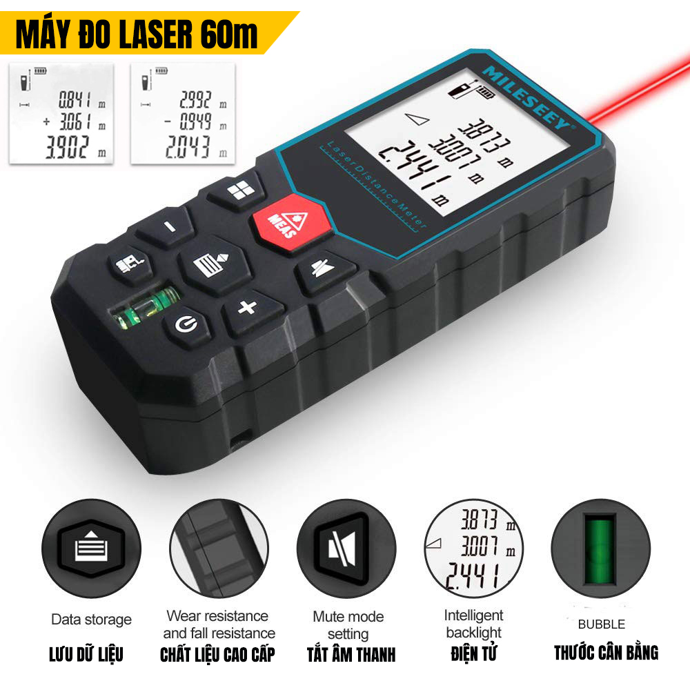 Máy đo khoảng cách Laser Thước đo khoảng cách Laser ngoài trời XC60m Có thước cân bằng Chính Hãng