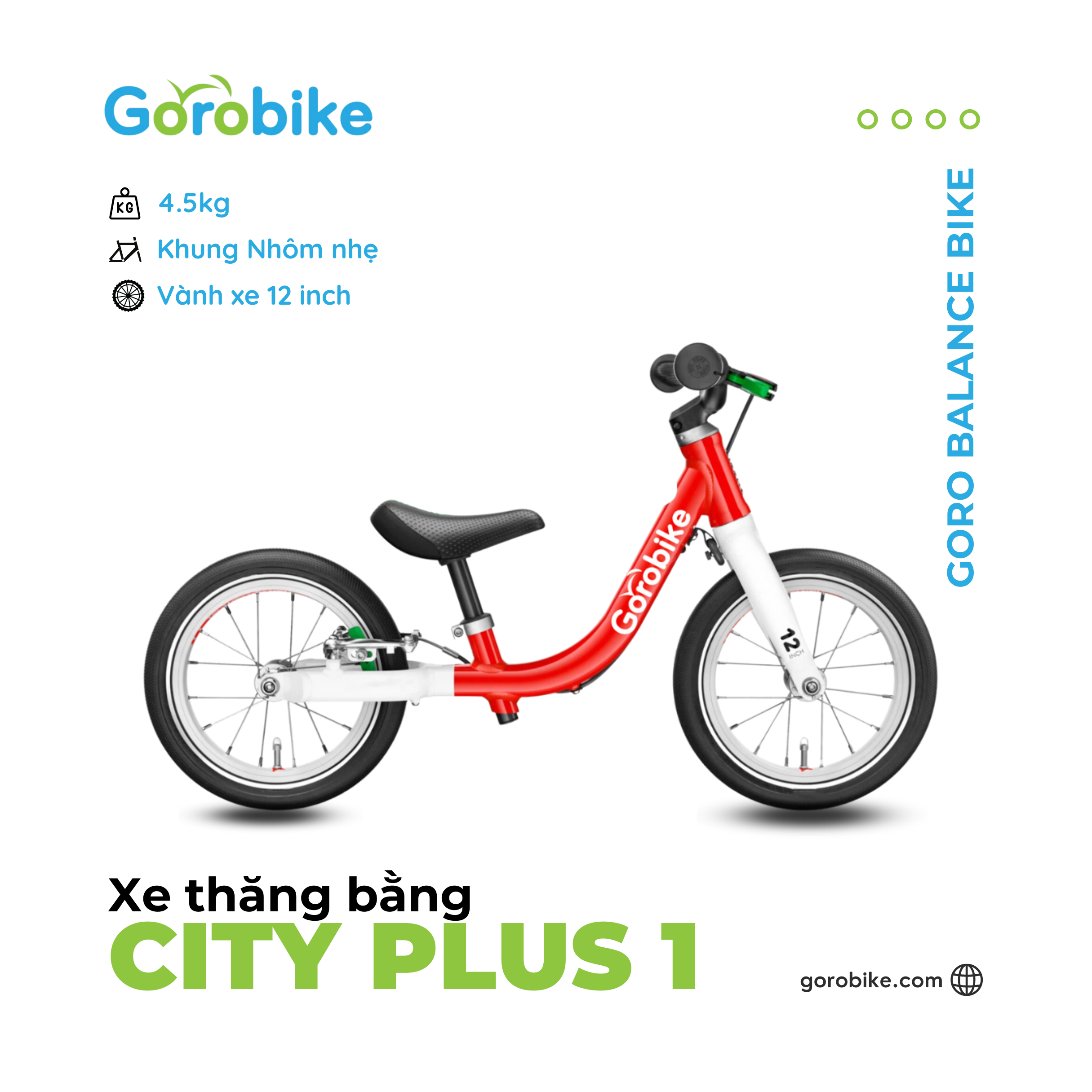 Xe Thăng Bằng City Plus 1 Gorobike - Bánh 12 inch