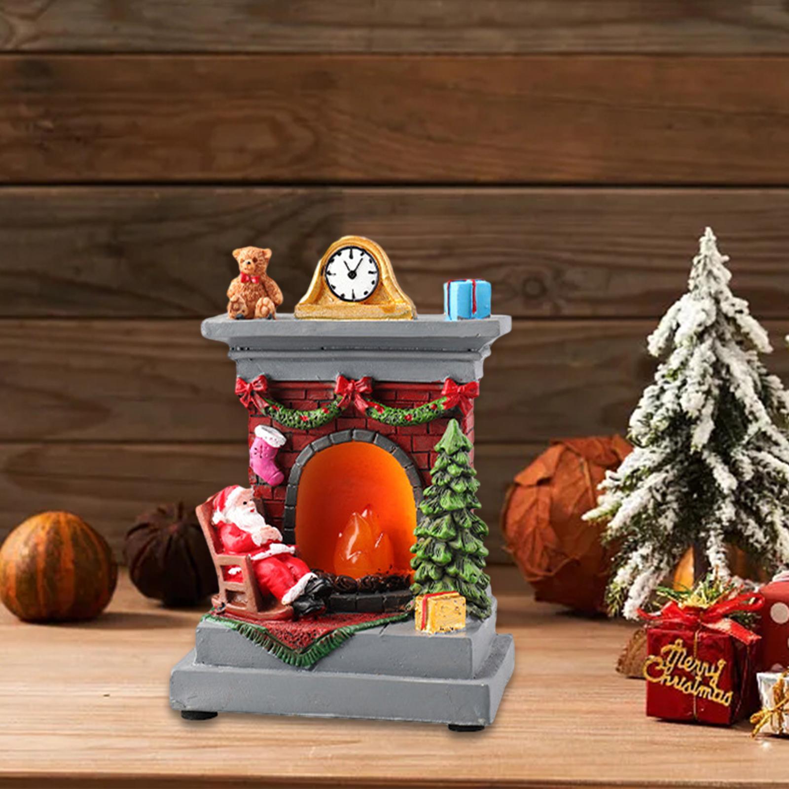 Christmas Fireplace Figurine Decorations Resin for Tabletop Living Room Home
