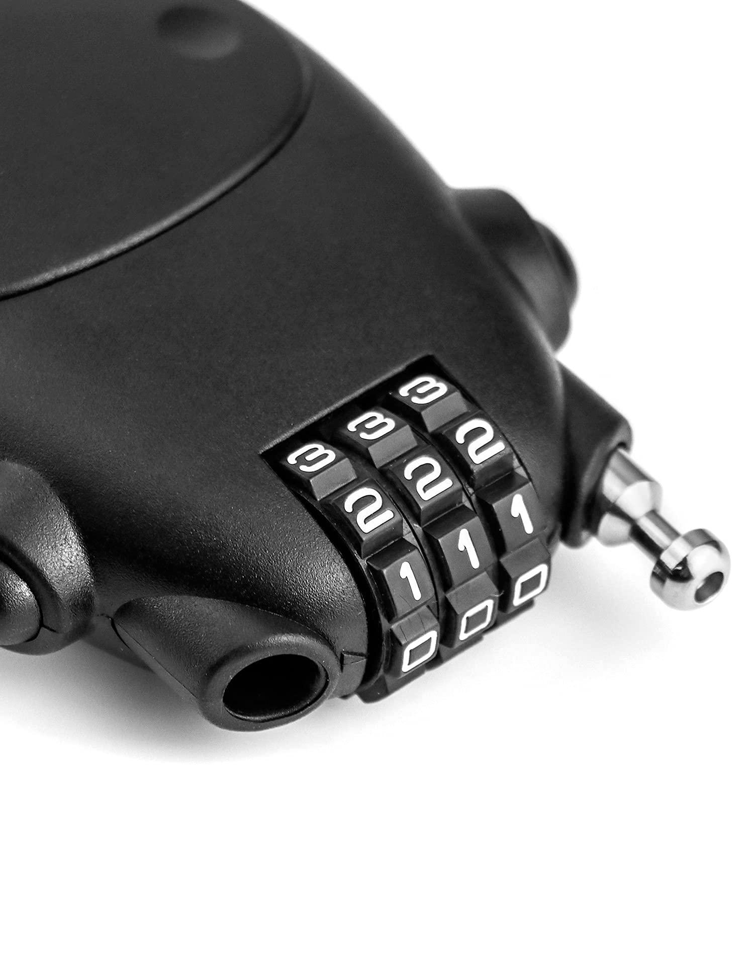 3 Hình với khóa kết hợp, cáp xe đạp, với cáp có thể thu vào 77cm cho xe đạp, xe tay ga, xe máy và xe đẩy