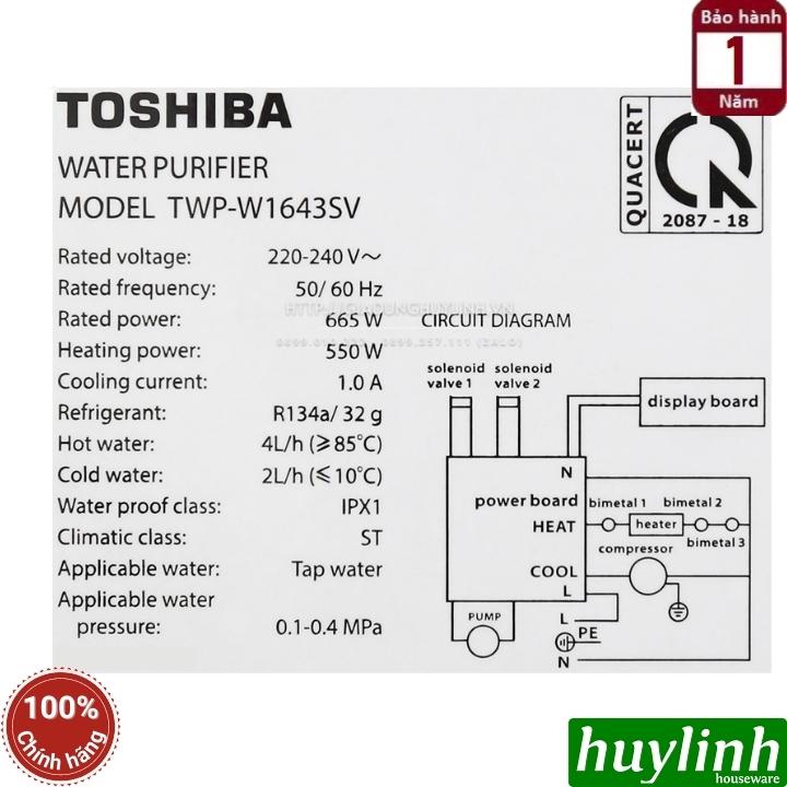 Máy lọc nước RO nóng lạnh Toshiba TWP-W1643SV - UV khử khuẩn - Làm lạnh bằng BLOCK - Hàng chính hãng