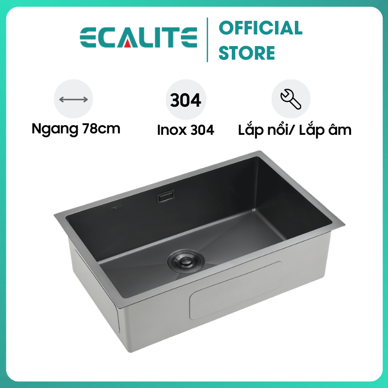 Chậu Rửa Chén Ecalite ESD-7845HB - Lắp Nổi/Lắp Âm - Inox 304 Siêu Bền - 1 Ngăn Cực Rộng - Hàng Chính Hãng