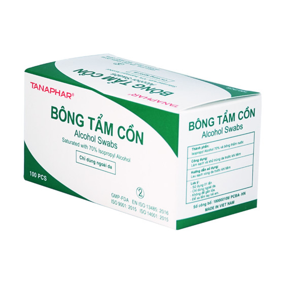 COMBO Hộp 100 Miếng Bông Tẩm Cồn Khô Sát Trùng + 01 chai nước muối sinh lý 500ml ( Tặng 05 túi zipper 12x17cm )