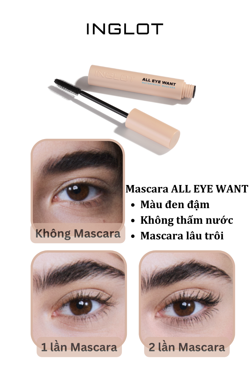 Mascara cong, dày, dài, tơi mi, không trôi All Eye Want Mascara (8.5ml) INGLOT