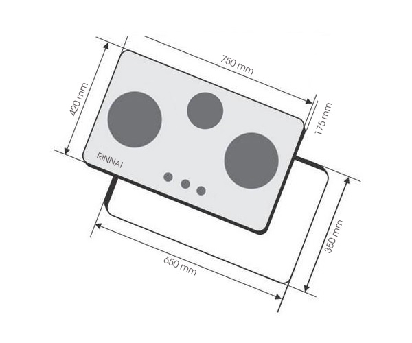 Bếp gas âm 3 lò Rinnai RVB-312BG, Có đầu hâm, Ngắt gas tự động - Hãng chính hãng