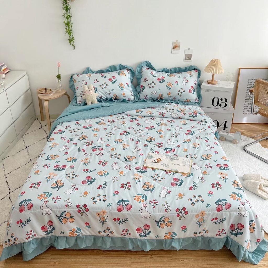 Bộ Chăn Ga Gối Cotton Đũi Bèo 4 Món Chăn Chần Hè Mẫu Mới Nhất