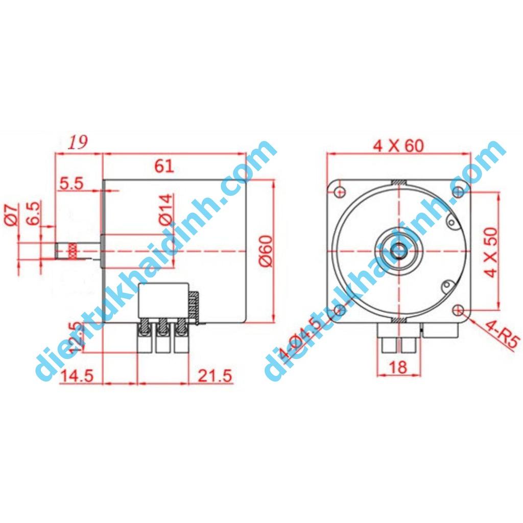 ĐỘNG CƠ GIẢM TỐC 220VAC 60KTYZ TRỤC 8MM 10/30/60/110V/P 14W kde4648