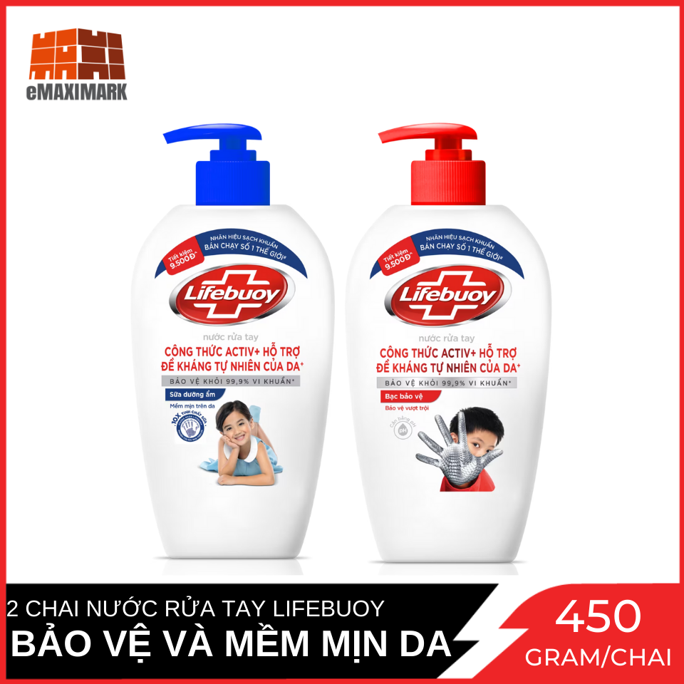 COMBO 2 chai nước rửa tay Lifebuoy Xanh/Đỏ 450g