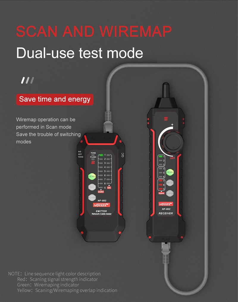 Máy Test Cáp Mạng Noyafa NF-802 test cáp mạng cat5, cat6, test POE, QC, NCV, Flash - Hàng Chính Hãng