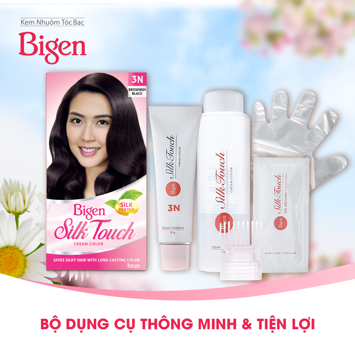 Thuốc nhuộm dưỡng tóc phủ bạc thảo dược Bigen Silk Touch Thương hiệu Nhật Bản Sắc Màu trẻ trung 80ml dạng kem - BST 8N