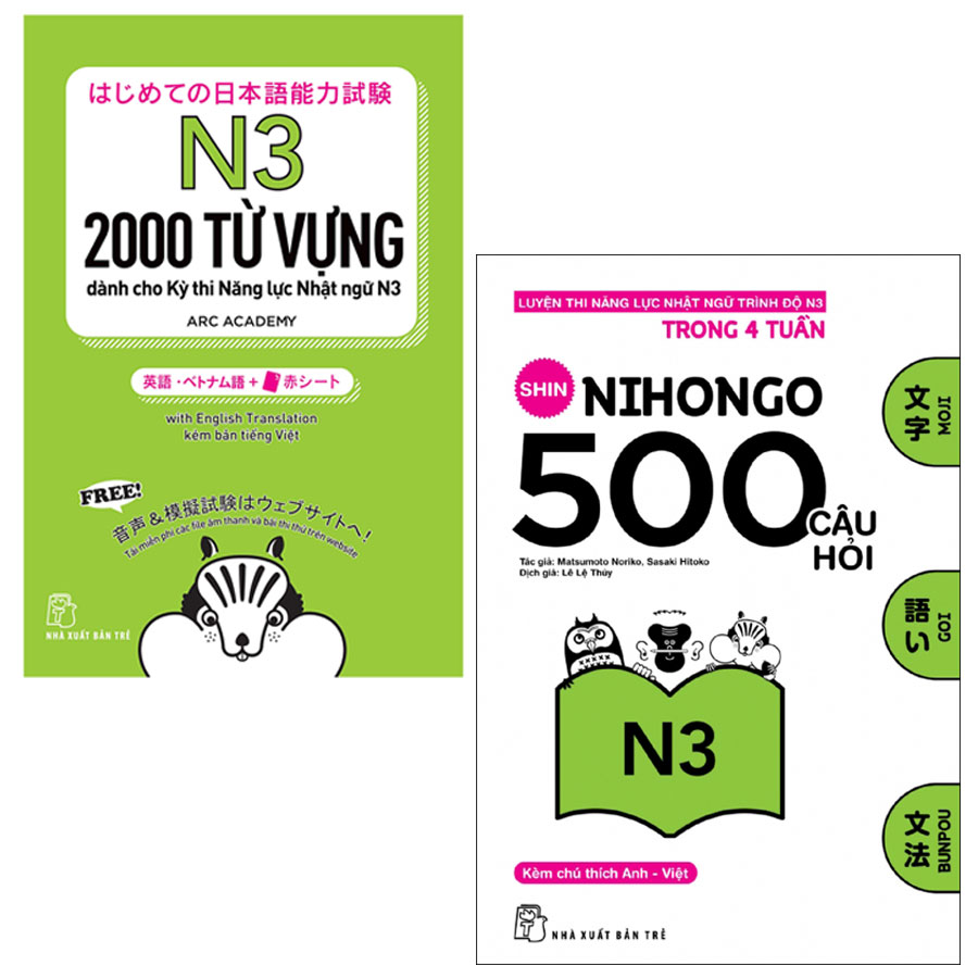 Combo Nhật Ngữ: 2000 Từ Vựng Cần Thiết Cho Kỳ Thi Năng Lực Nhật Ngữ N3 và 500 Câu Hỏi Luyện Thi Năng Lực Nhật Ngữ Trình Độ N3