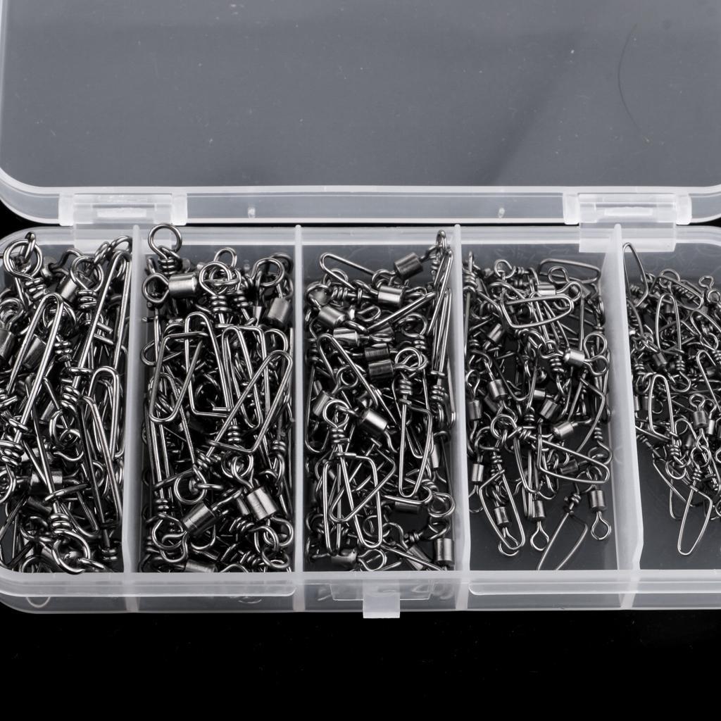 150Pcs Fishing Rolling Swivels With Coast Lock Snaps Line Hook Connectors