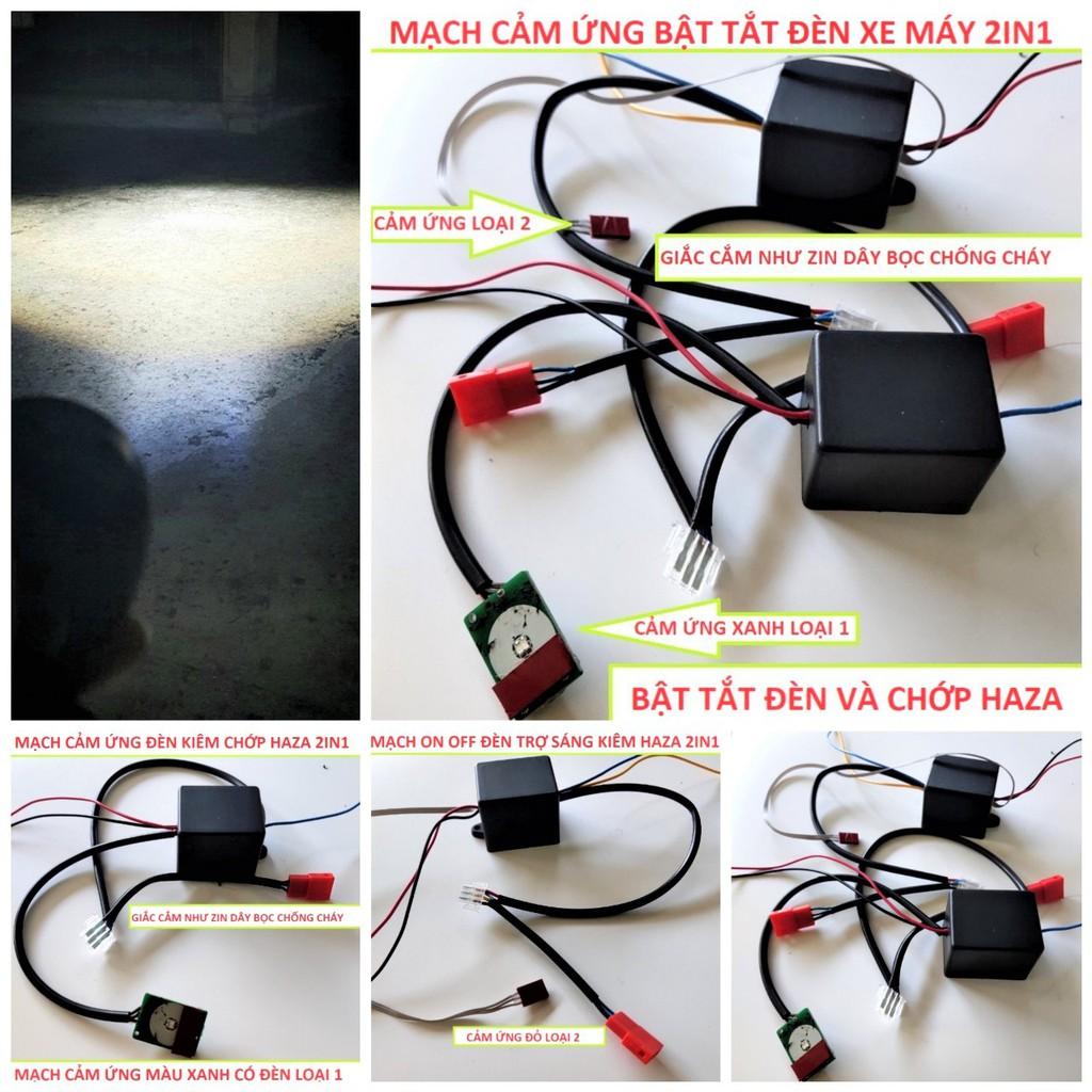 Mạch chớp Haza 2in1+ công tắc bật tắt đèn xe máy cảm ứng xuyên nhựa sẵn giắc cắm không cần chế