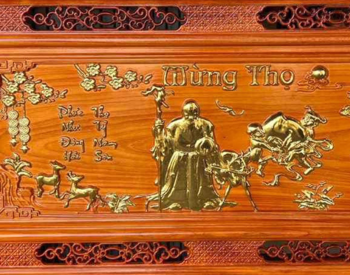 Tranh treo tường  mừng thọ bằng gỗ hương đỏ kt 60×112×4cm