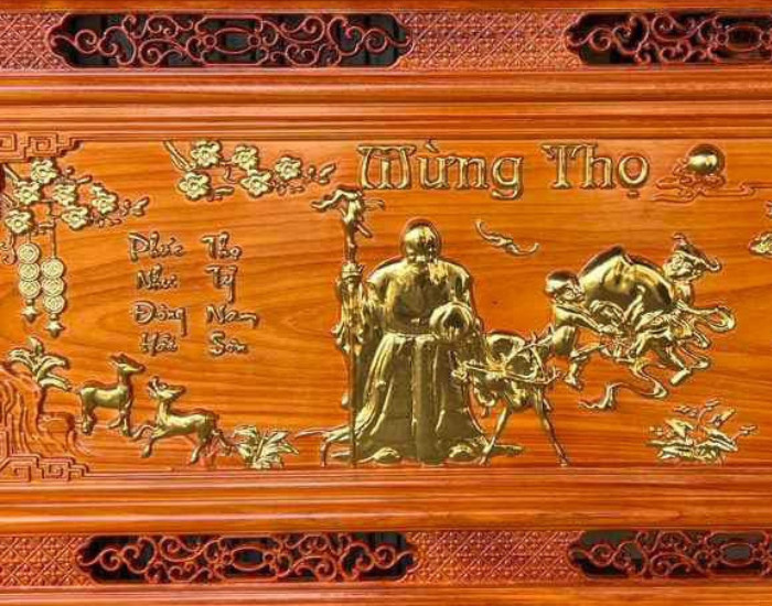 Tranh treo tường mừng thọ bằng gỗ hương đỏ kt 67×127×4cm