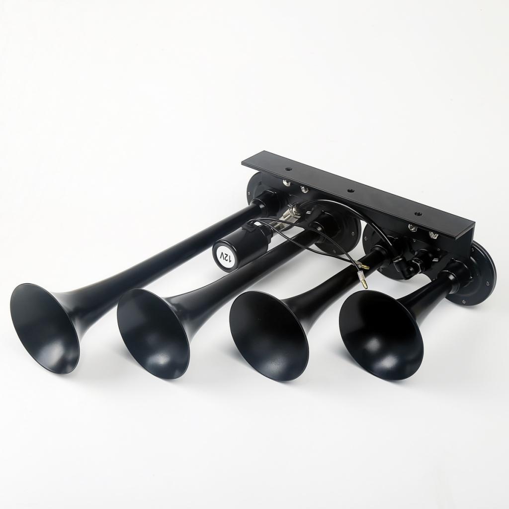 150DB Single Row Four Trumpet Train Air 12V Electric Solenoid Black