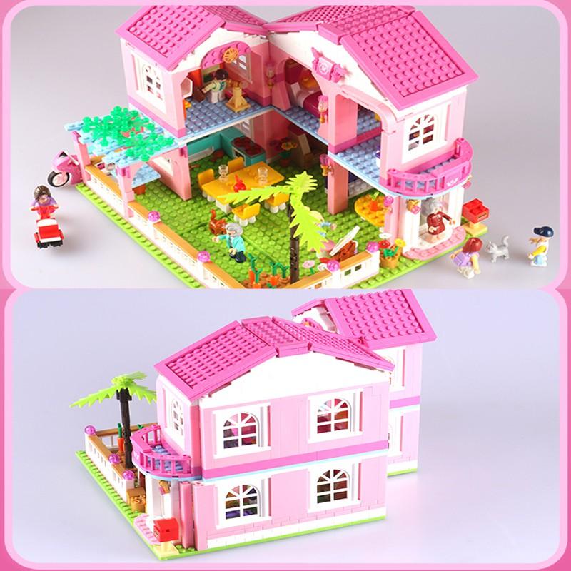 Đồ Chơi Lắp Ráp Kiểu LEGO FRIENDS Cho Bé Gái Mô Hình Biệt Thự Garden Villa Pink Sluban M38-B0721 Với 896 Mảnh Ghép