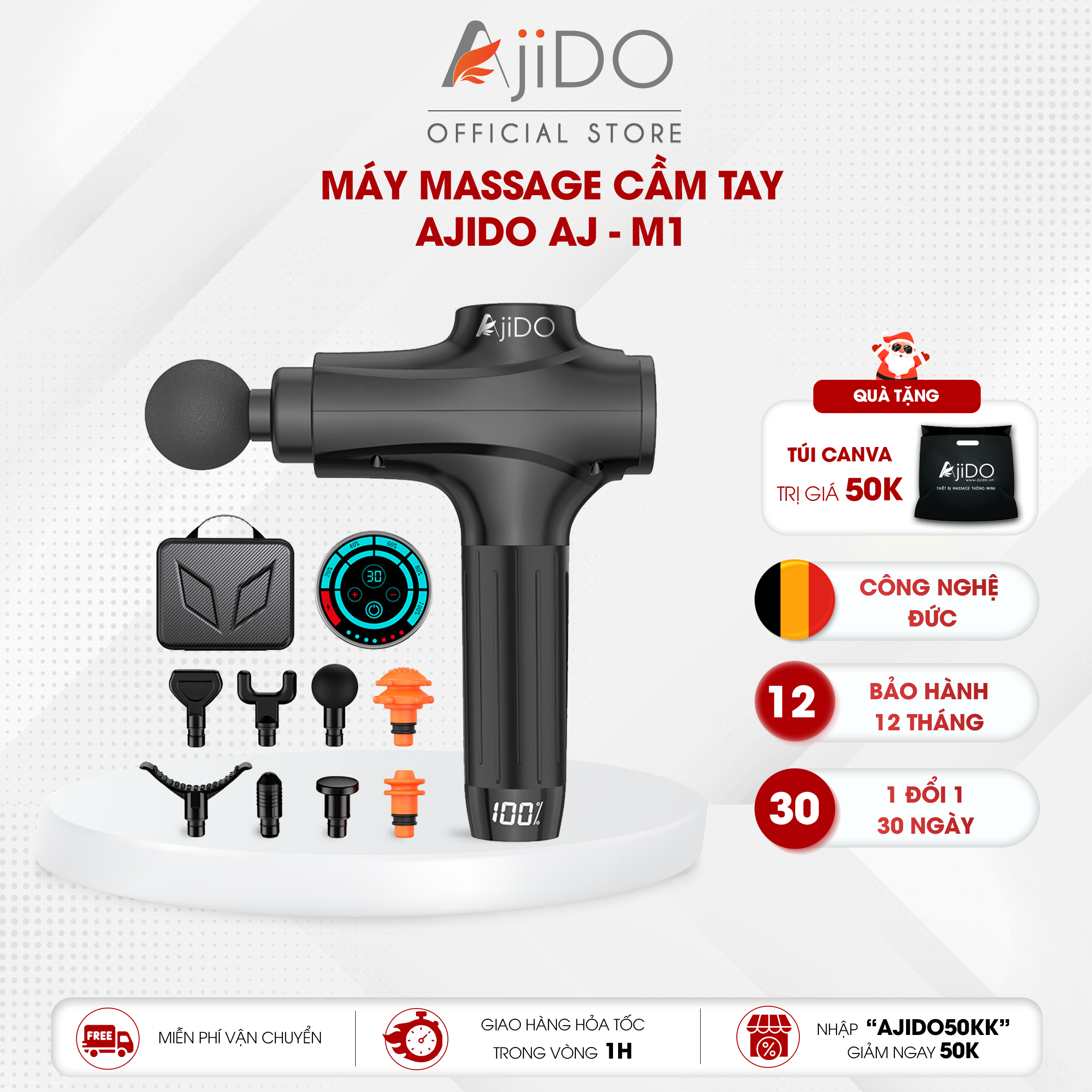 Máy Massage Cầm Tay AJIDO AJ - M1, 30 Cấp Độ, Tích Hợp Cảm Biến Lực - Mát Xa Toàn Thân, Giãn Cơ, Đấm Lưng, Cổ Vai Gáy