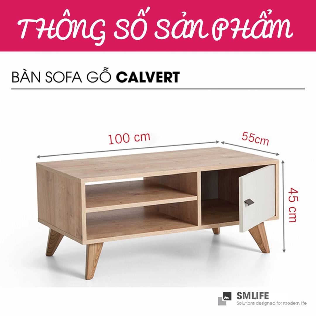 Bàn trà gỗ hiện đại SMLIFE Calvert | Gỗ MDF dày 17mm chống ẩm | D100xR55xC45cm