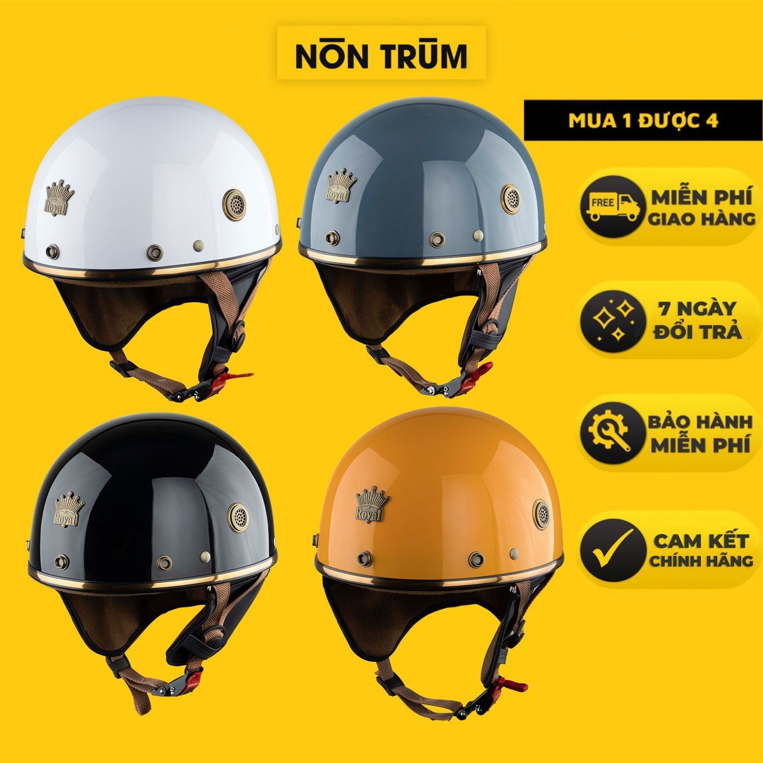 Mũ bảo hiểm xe máy 1/2 Royal M379 chính hãng có đệm cổ dành cho nam nữ đi xe máy-Nón Trùm