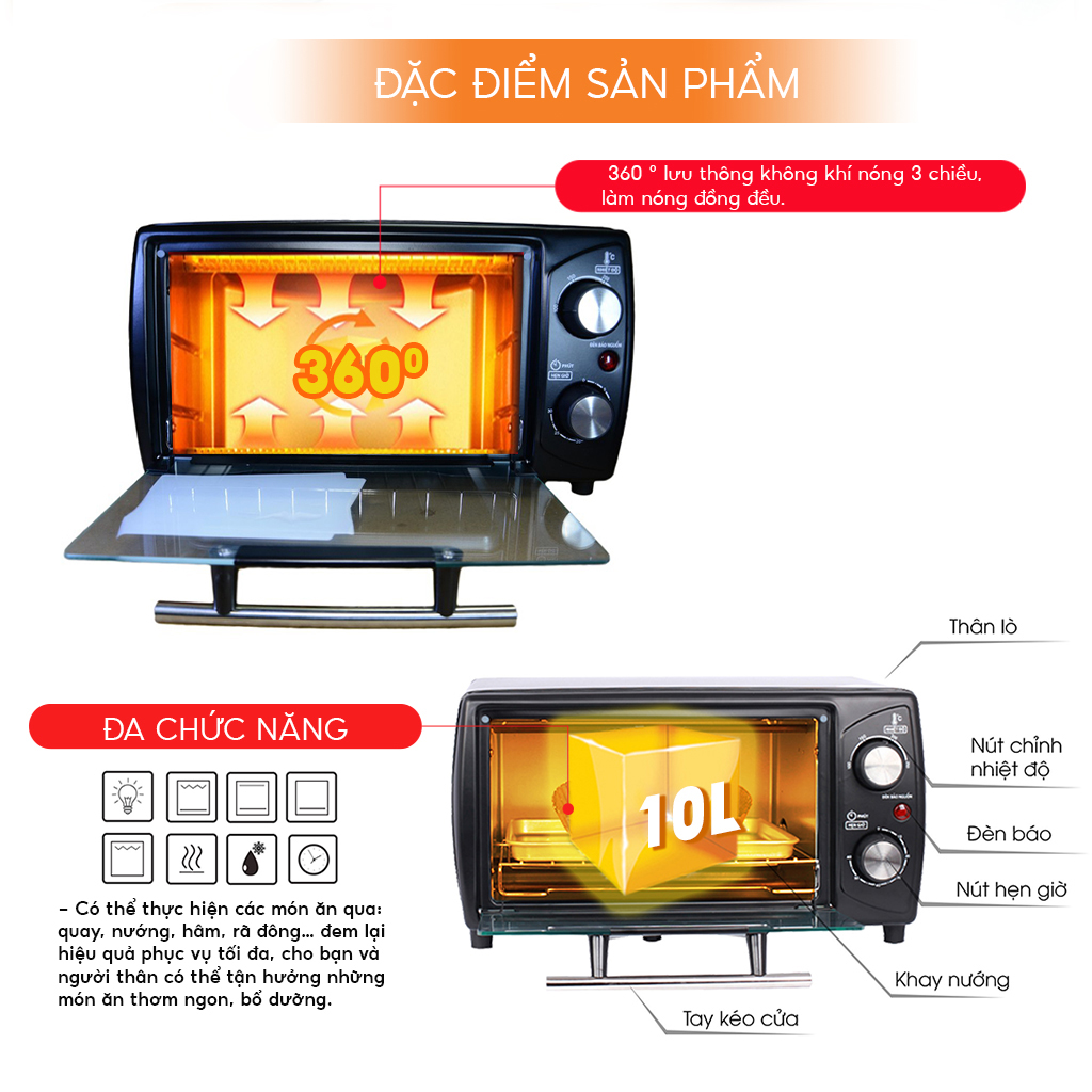 Lò nướng điện Comet CM6510 10L – Công suất 1000W, đa chức năng, nhỏ gọn, hàng chính hãng