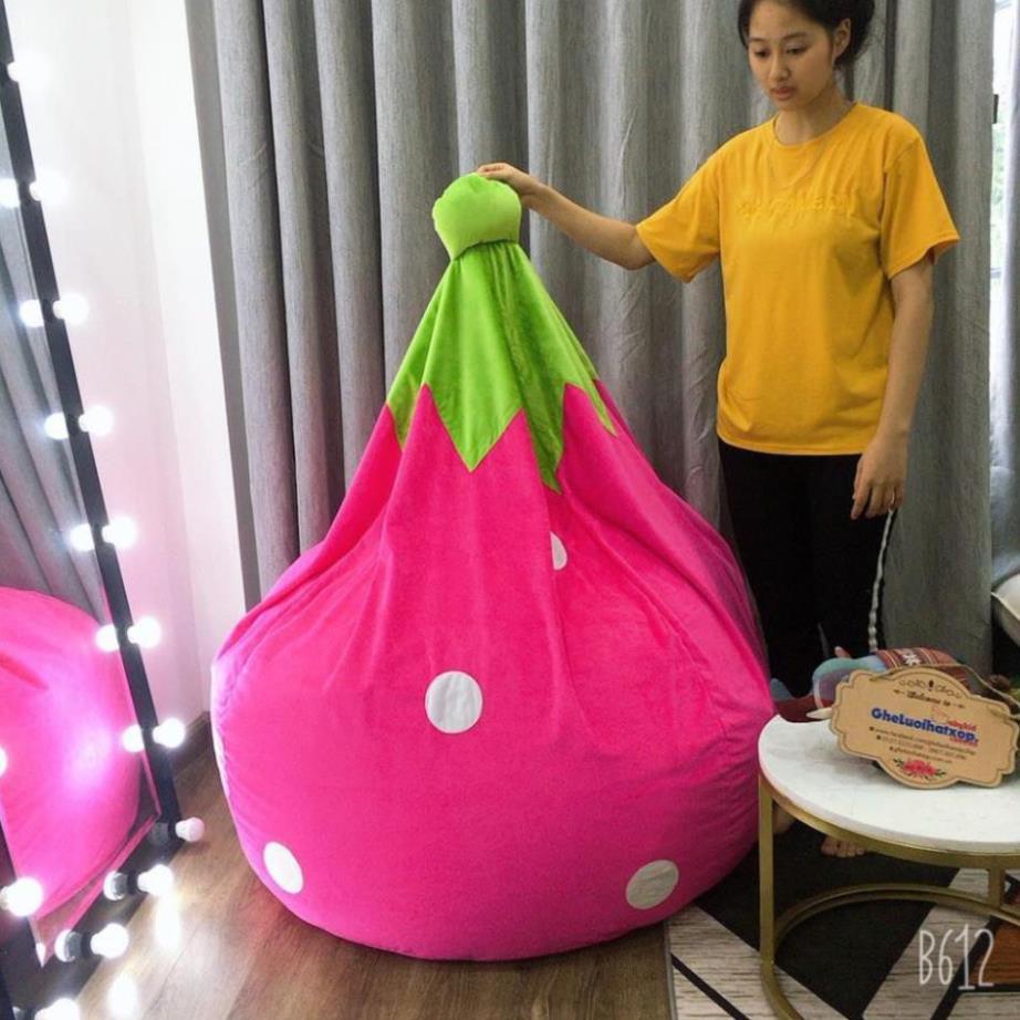 Ghế xốp hình quả dâu cao cấp Babykid, cỡ L, chất vải nhung lạnh Hàn quốc màu hồng