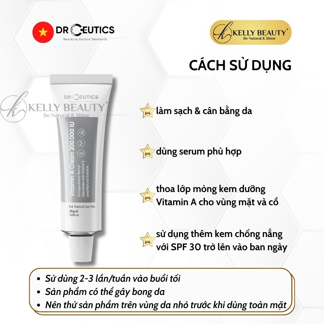 Kem Dưỡng Vitamin A Cream 200.000 IU DrCeutics - Mờ Nếp Nhăn, Căng Mịn; Sáng Da, Mờ Thâm Nám | Kelly Beauty
