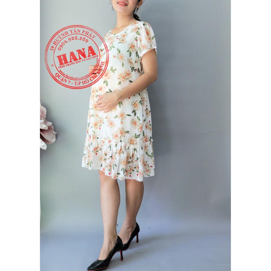 ĐẦM BẦU VẢI VOAN HOA HAI LỚP XINH ĐẸP
