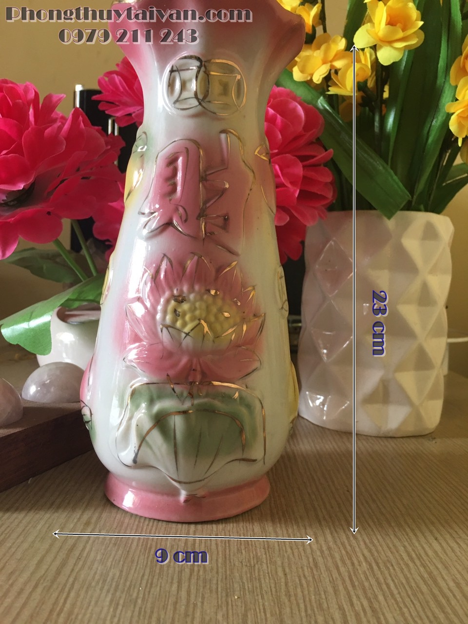 Đồ bàn thờ Bình hoa sứ Hồng Sen - thờ cúng.
