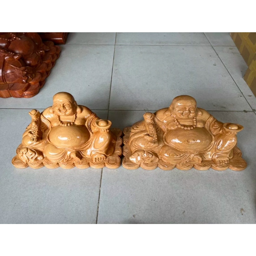Tượng phật di lặc ngồi gỗ pomu ngang 35cm