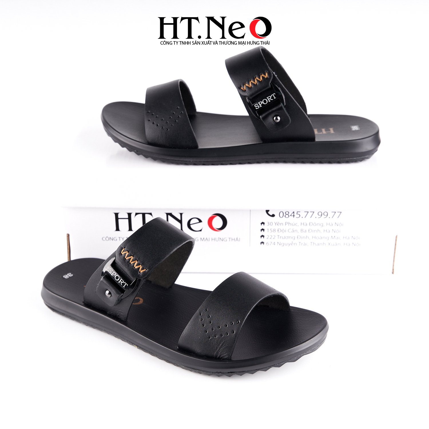 Dép Sandal Nam,dép quai ngang da bò thật cao cấp HT.NeO đế kếp hàng đế khâu SD162