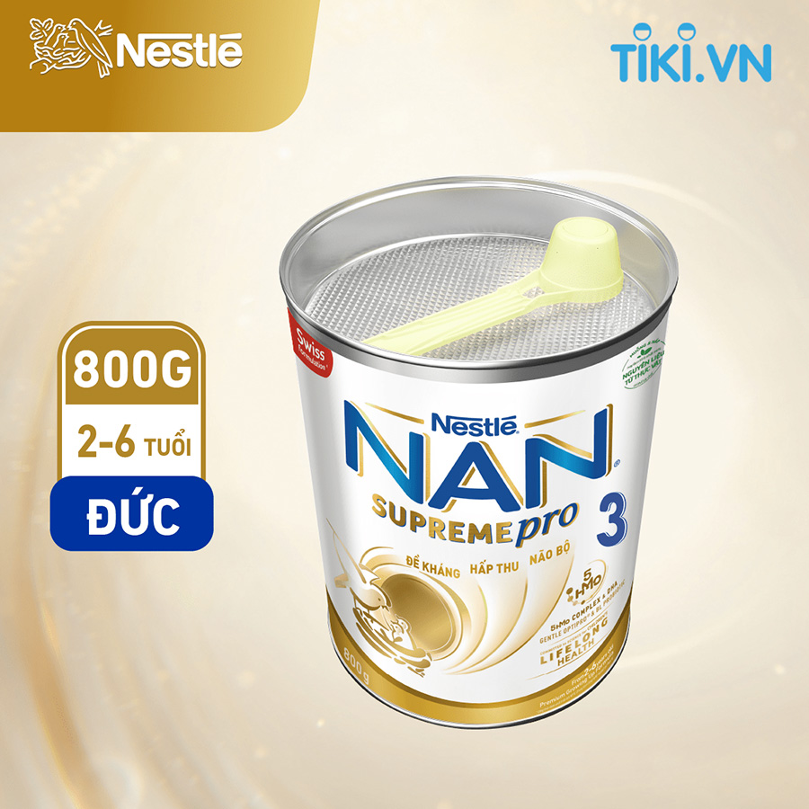 Sữa bột Nestlé NAN SupremePro 3 nhập khẩu từ Đức với 5HMO giúp tăng đề kháng, đạm Gentle Optipro giúp dễ hấp thu & ngừa nguy cơ dị ứng