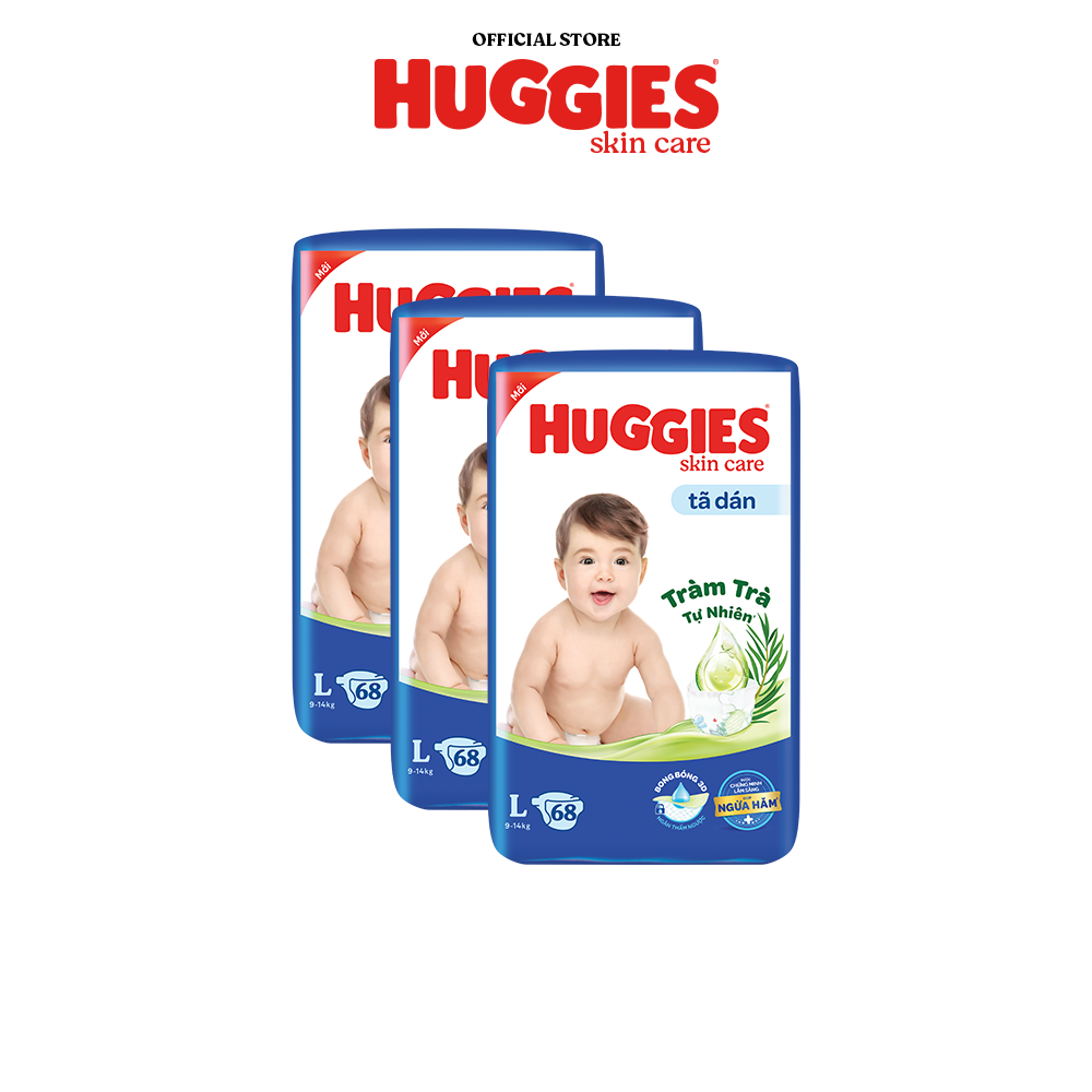 Combo 3 Tã/bỉm dán Huggies Skincare Super Jumbo M76+3/L68/XL60/XXL54