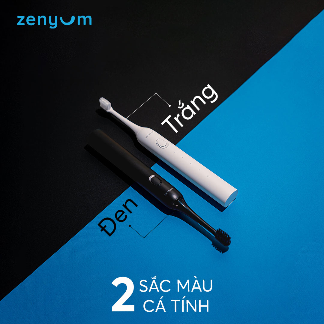 Bộ Bàn Chải Điện Zenyum Sonic GO Cơ Bản - 1 Bàn Chải + 3 Đầu Thay Thế - Đen/Trắng