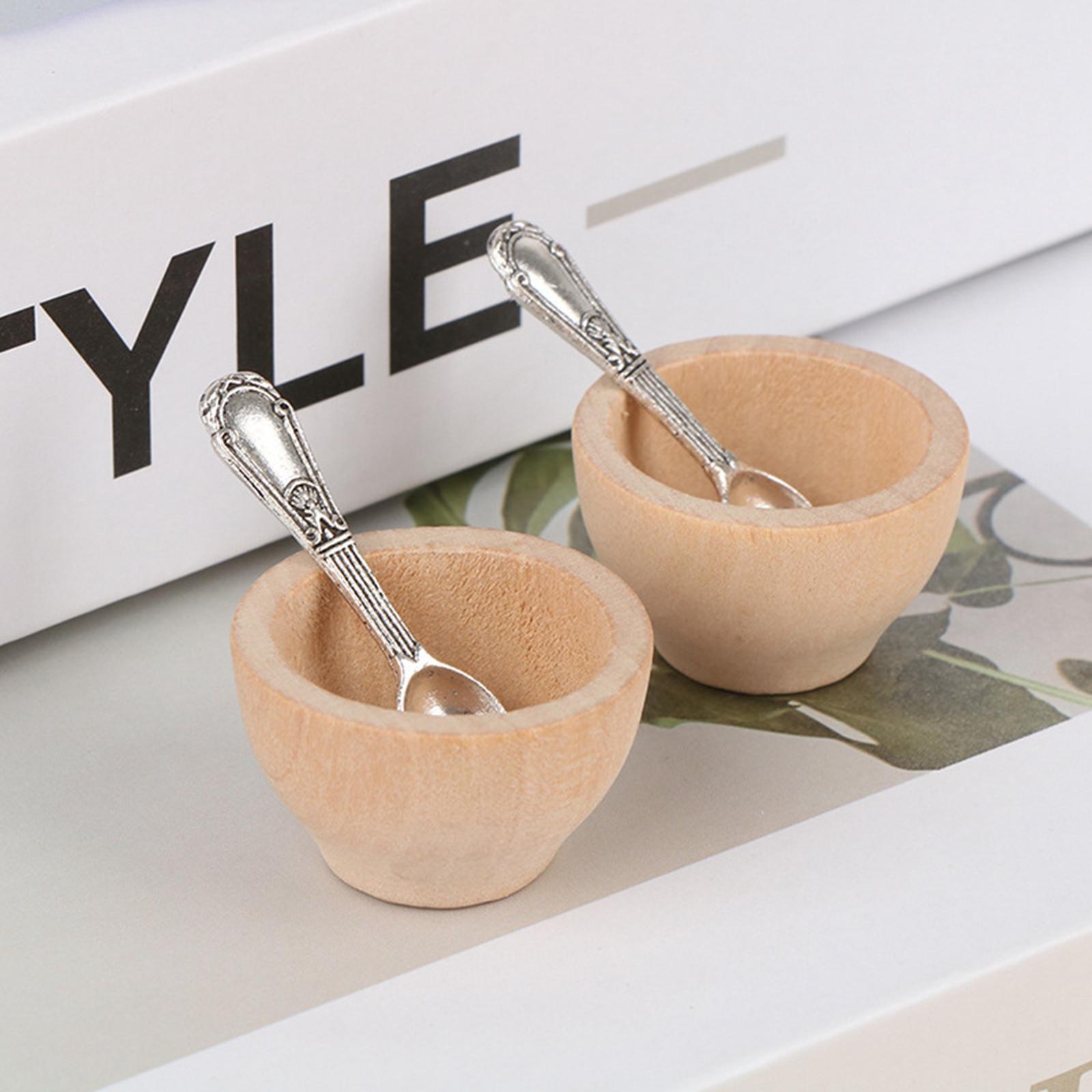2x Wooden Bowl Dolls House Miniature Small 1:12 Doll House Play for 1/12 Dollhouse Room Box Kitchen Accessory Decoration