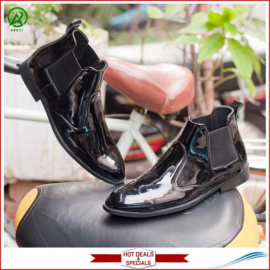 Giày Boot Nam Cổ Chun Da Bóng Màu Đen Sang Trọng Và Phong Cách - CB520-BONGCHUN