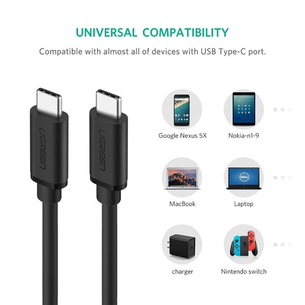 Cáp sạc USB C sang USB C Dài 0,5m Ugreen 50996 (Sạc nhanh 60W - Tốc độ truyền 480Mbps) - Hàng Chính Hãng