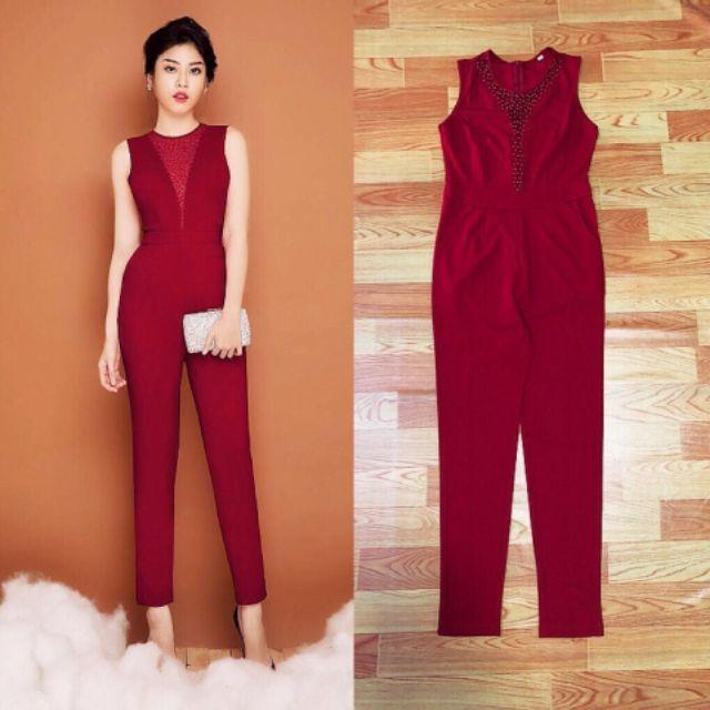 Jumpsuit dài phối lưới đính hạt sang trọng