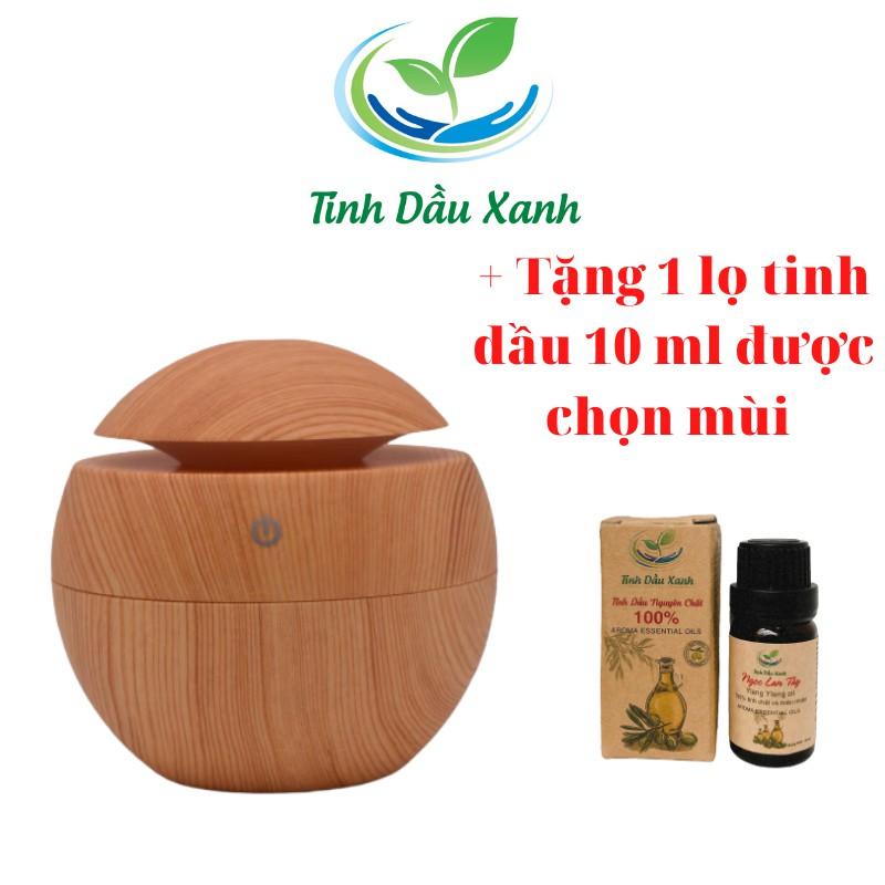 Máy xông tinh dầu vân gỗ nhỏ Tinh dầu Xanh giúp khuếch tán tinh dầu tặng kèm 1 lọ tinh dầu 10ml (chọn mùi)