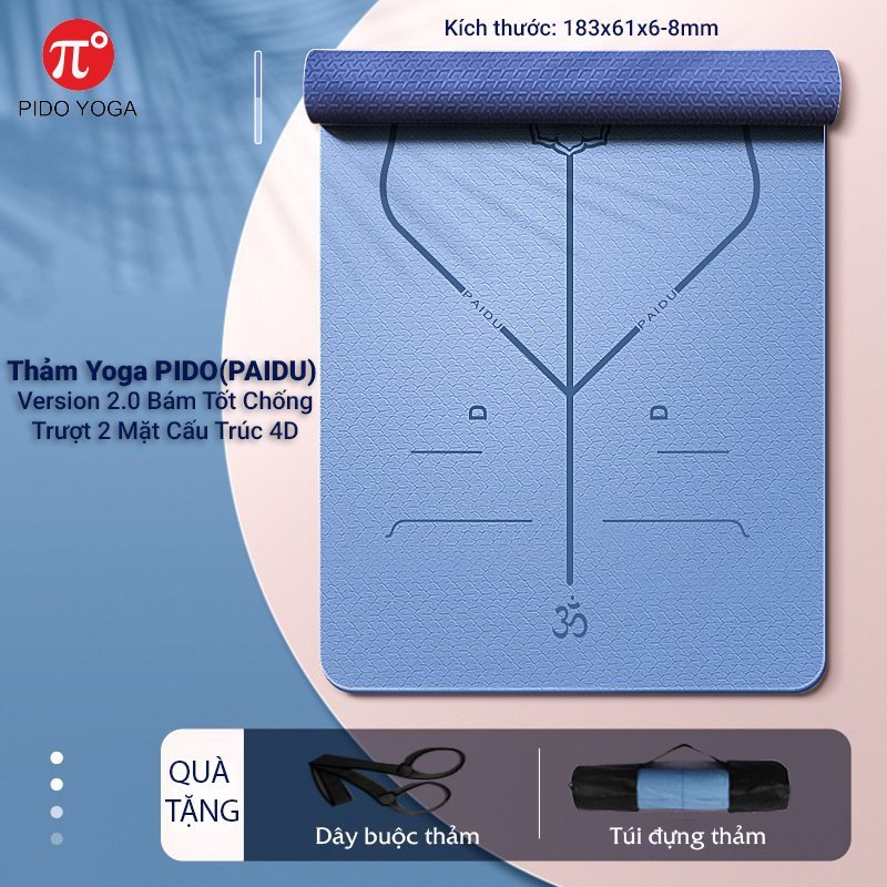 Thảm Tập Yoga , Gym , Định Tuyến Cao Cấp Loại 1 -Thảm TPE 8mm- Xanh Biển -Tặng Kèm Túi & Dây Đeo - Cực Êm, Chống Trơn , Siêu Bám Sàn