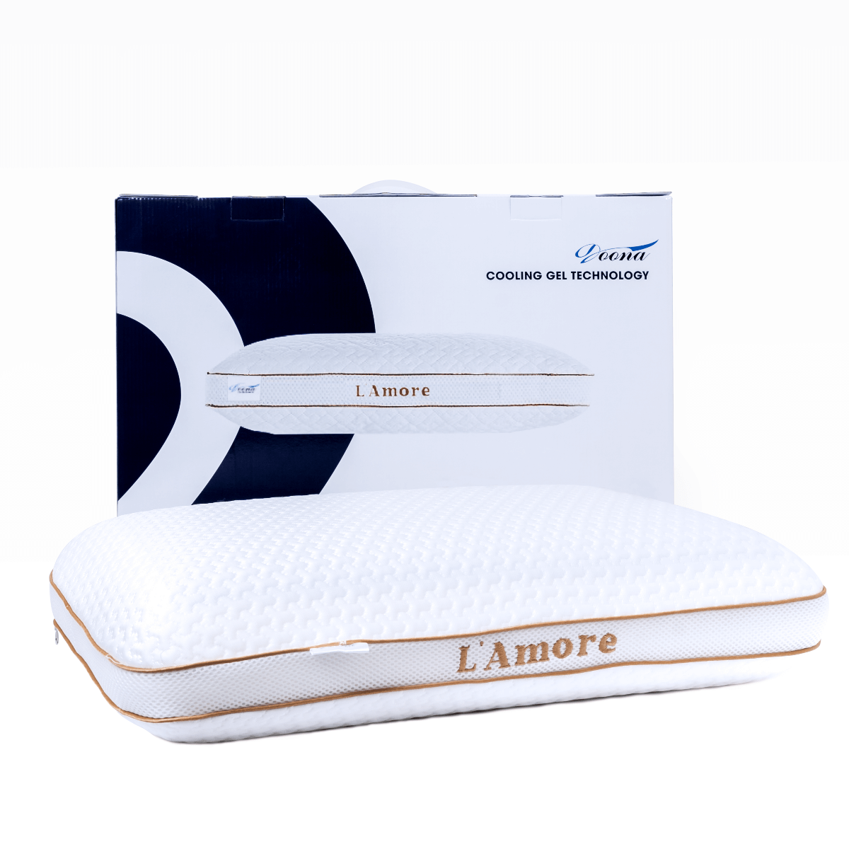 Gối cao cấp Memory Foam Doona L'Amore Gel Cool 35x55cm nâng đỡ đốt sống cổ, kết hợp Gel Silicone massage thư giãn êm ái bất ngờ