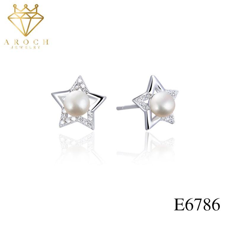 Khuyên tai bạc Ý s925 Sao đính hạt Ngọc E6786 - AROCH Jewelry