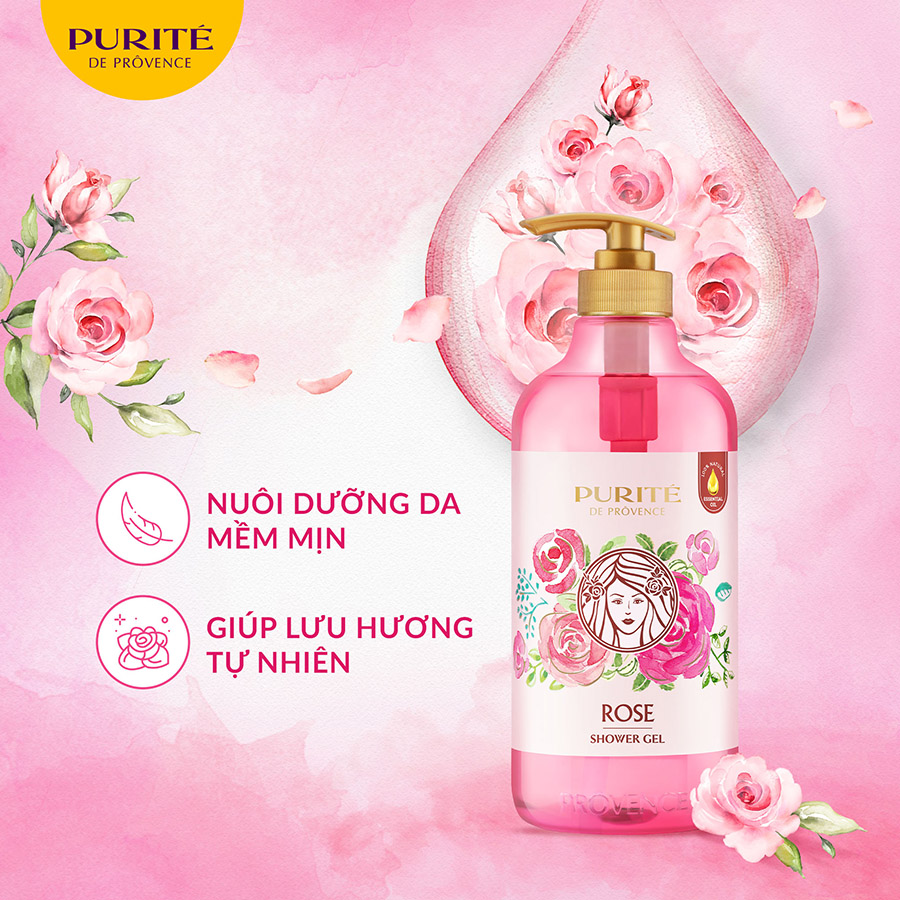 Sữa Tắm Thiên Nhiên Purité Hương Hoa Hồng Pháp 1L1