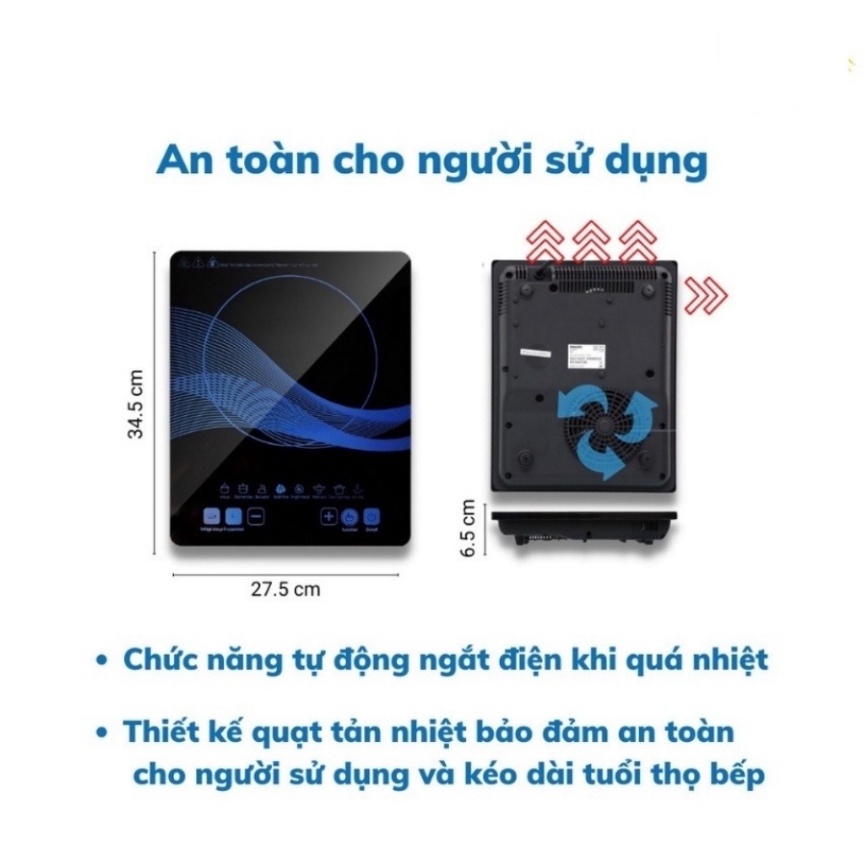 Bếp từ đơn cảm ứng TẶNG KÈM NỒI có chức năng hẹn giờ, cài đặt thời gian nấu, truyền nhiệt tốt, tiết kiệm điện - Hàng Chính Hãng